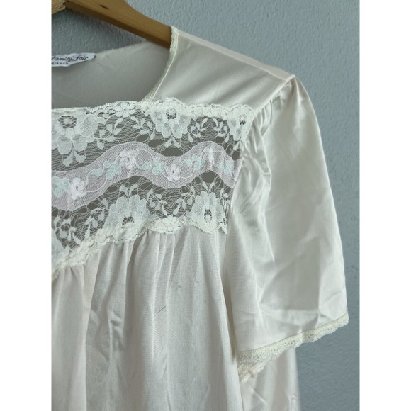 VTG Vanity Fair Pink White Nightgown Dress Pajama Dress Lace XL Pocket - Picture 9 of 15